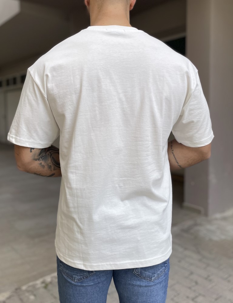 Ανδρικό βαμβακερό λευκό Oversized T-shirt με τύπωμα 17459 φωτογραφία